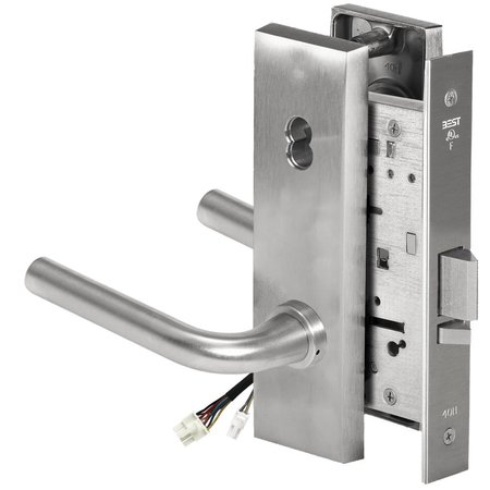 BEST Fail Secure, 24V, Electrified Mortise Lock, 12 Lever, N Escutcheon, Satin Chrome 45HW7DEU12N626